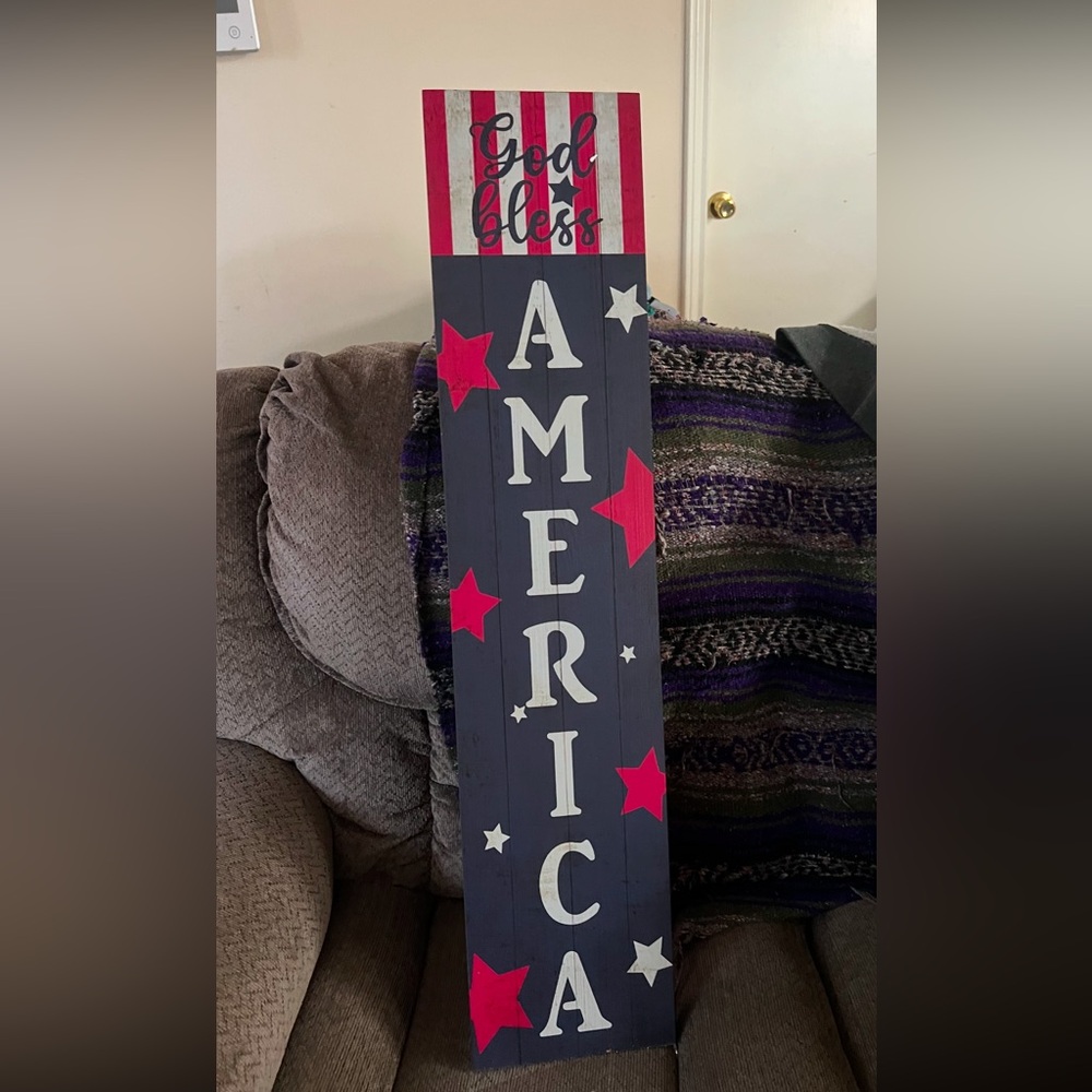 New in box reversible porch leaner. “welcome” and “God bless America” - Picture 2 of 5